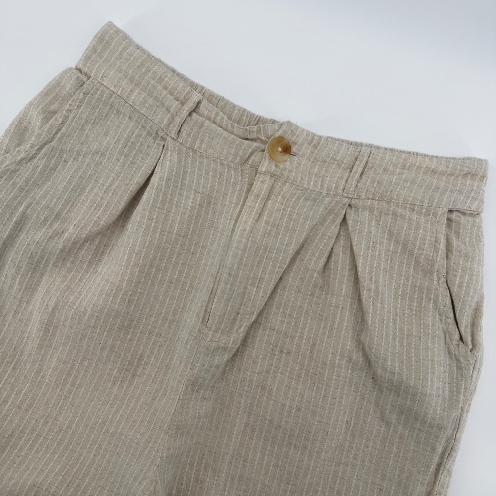 Dizzy Lizzy Pants Womens Small Beige Pinstripe Cotton Pleated Straight Leg‎